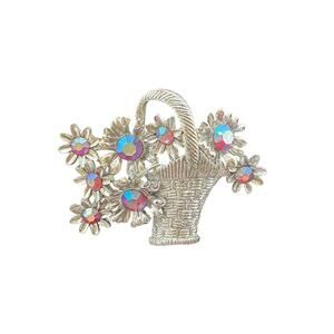 Vintage William Dodds Signed Floral Basket Rhinestone Brooch
